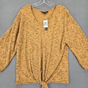 A+A Collection Women Shirt Size L Brown Stretch Preppy Knit 3/4 Sleeve V-Neck